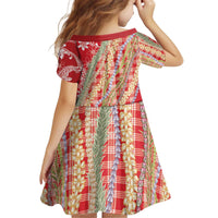Red Palaka Hawaii Leis Kid Short Sleeve Dress Hawaiian-plaid Elegant Tropical Vibes - Polynesian Pride