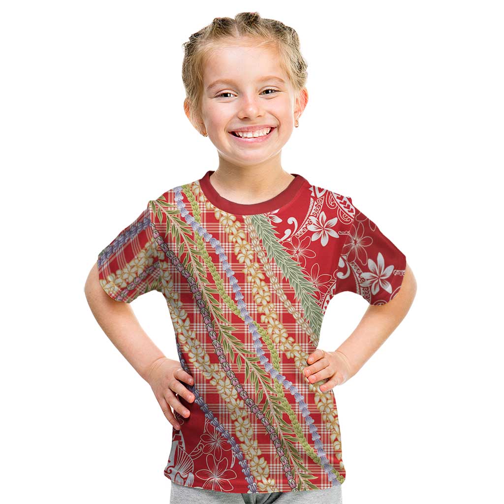 Red Palaka Hawaii Leis Kid T Shirt Hawaiian-plaid Elegant Tropical Vibes LT14 Red - Polynesian Pride