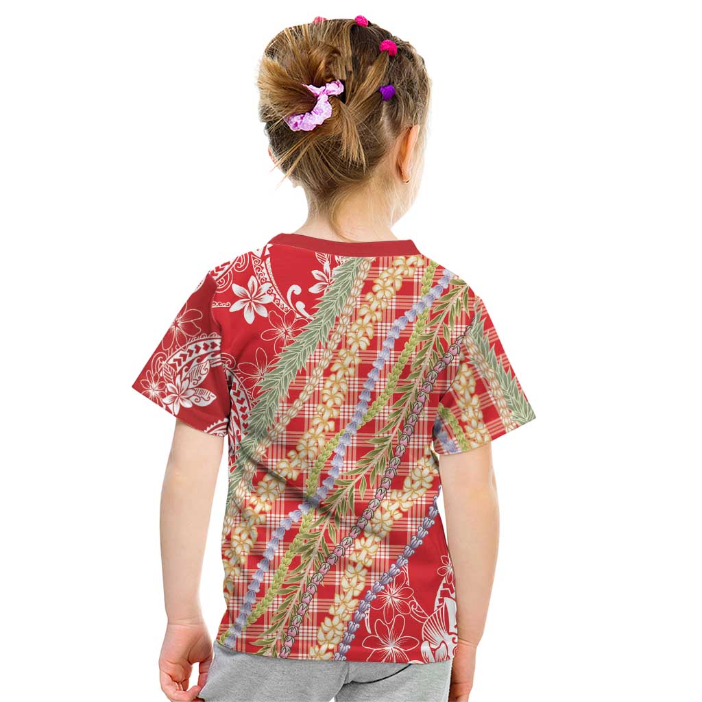 Red Palaka Hawaii Leis Kid T Shirt Hawaiian-plaid Elegant Tropical Vibes LT14 - Polynesian Pride