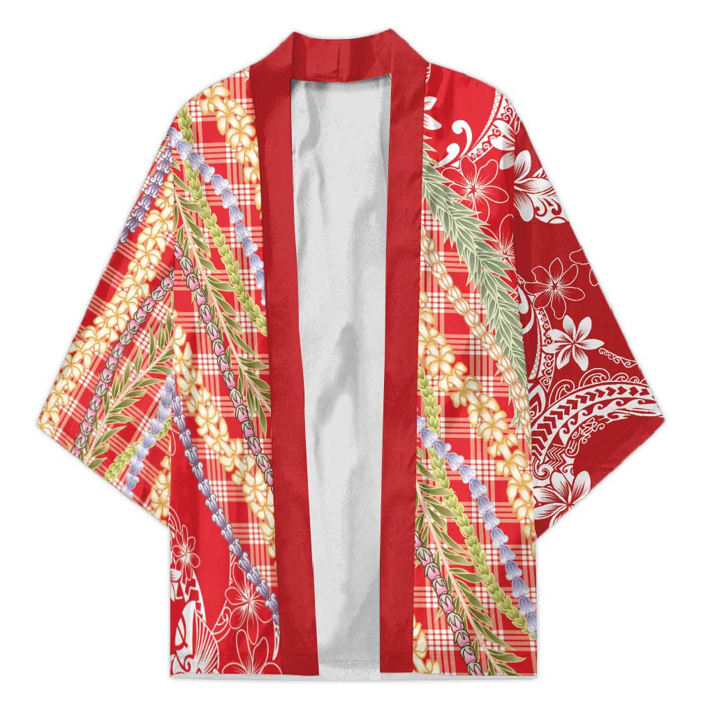 Red Palaka Hawaii Leis Kimono Hawaiian-plaid Elegant Tropical Vibes - Polynesian Pride