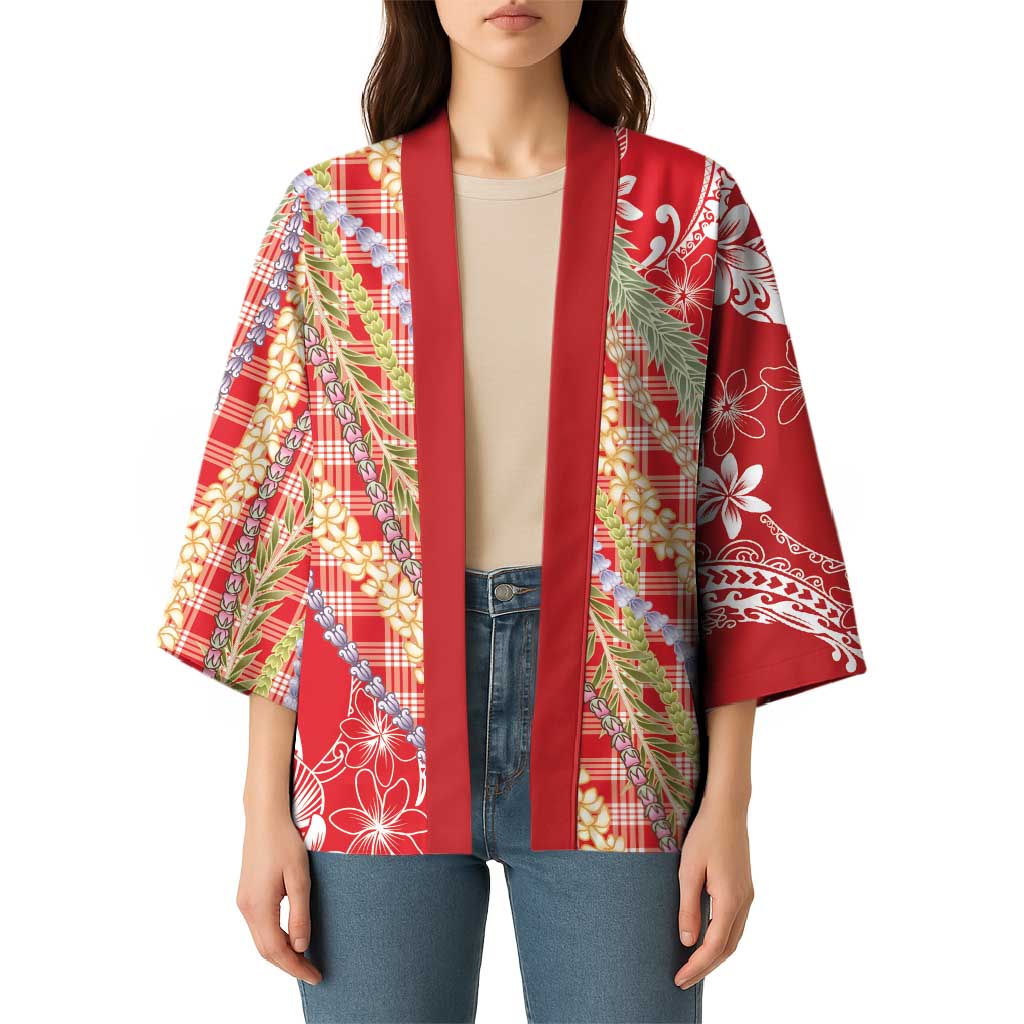 Red Palaka Hawaii Leis Kimono Hawaiian-plaid Elegant Tropical Vibes - Polynesian Pride