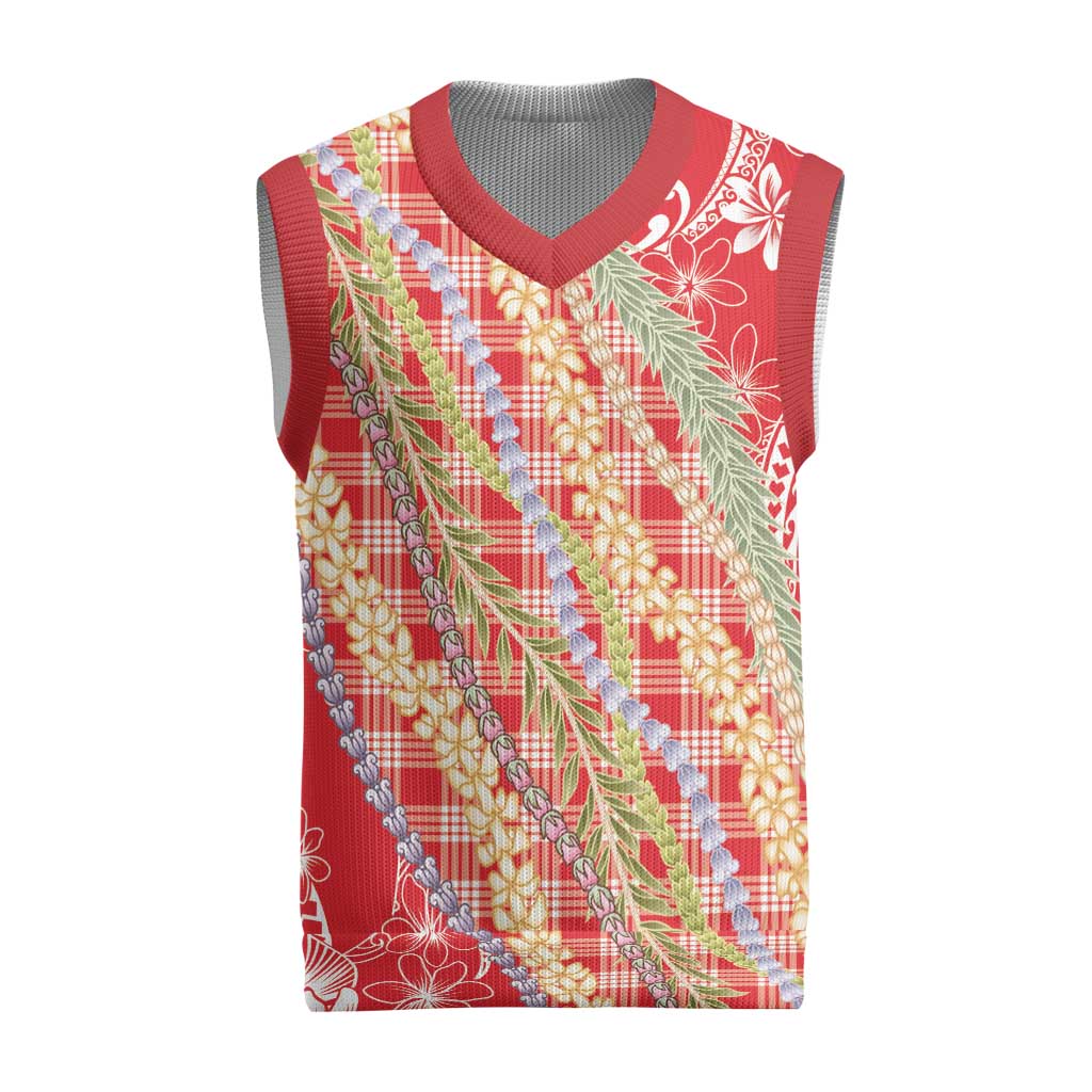 Red Palaka Hawaii Leis Christmas Knitted V-Neck Vest Hawaiian-plaid Elegant Tropical Vibes LT14 Red - Polynesian Pride