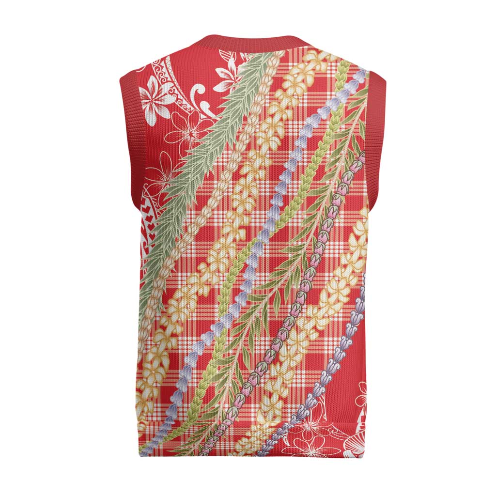 Red Palaka Hawaii Leis Christmas Knitted V-Neck Vest Hawaiian-plaid Elegant Tropical Vibes LT14 - Polynesian Pride