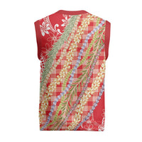 Red Palaka Hawaii Leis Christmas Knitted V-Neck Vest Hawaiian-plaid Elegant Tropical Vibes LT14 - Polynesian Pride