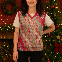 Red Palaka Hawaii Leis Christmas Knitted V-Neck Vest Hawaiian-plaid Elegant Tropical Vibes LT14 - Polynesian Pride