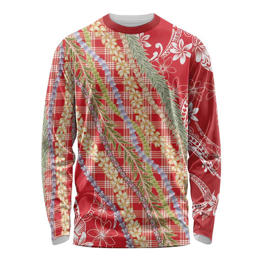 Red Palaka Hawaii Leis Long Sleeve Shirt Hawaiian-plaid Elegant Tropical Vibes LT14 Unisex Red - Polynesian Pride