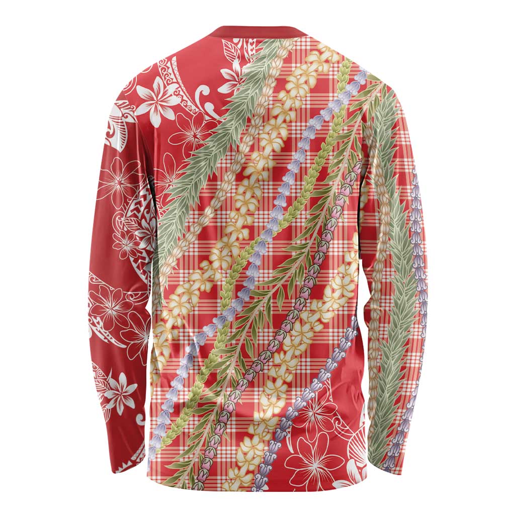 Red Palaka Hawaii Leis Long Sleeve Shirt Hawaiian-plaid Elegant Tropical Vibes LT14 - Polynesian Pride