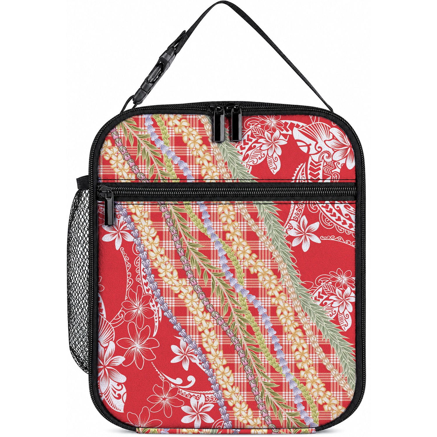 Red Palaka Hawaii Leis Lunch Bag Hawaiian-plaid Elegant Tropical Vibes