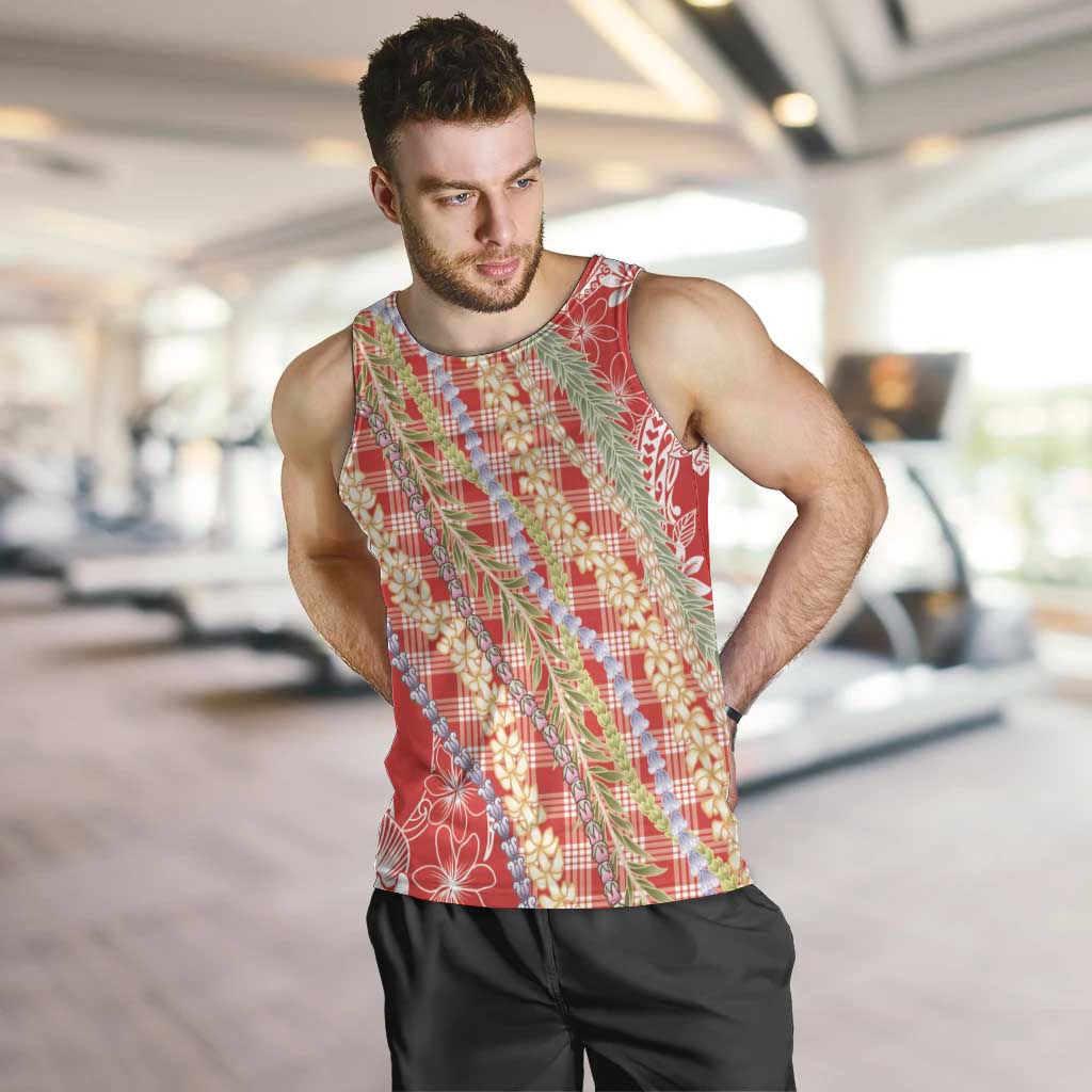 Red Palaka Hawaii Leis Men Tank Top Hawaiian-plaid Elegant Tropical Vibes LT14 Red - Polynesian Pride