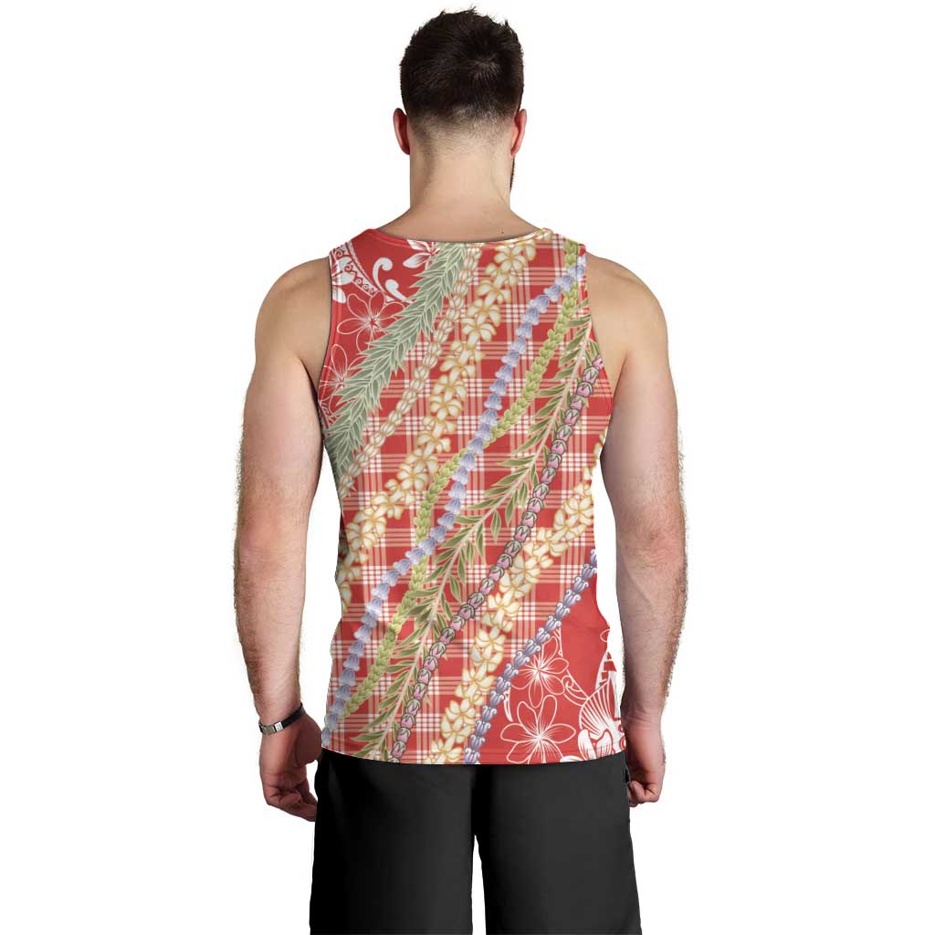 Red Palaka Hawaii Leis Men Tank Top Hawaiian-plaid Elegant Tropical Vibes LT14 - Polynesian Pride