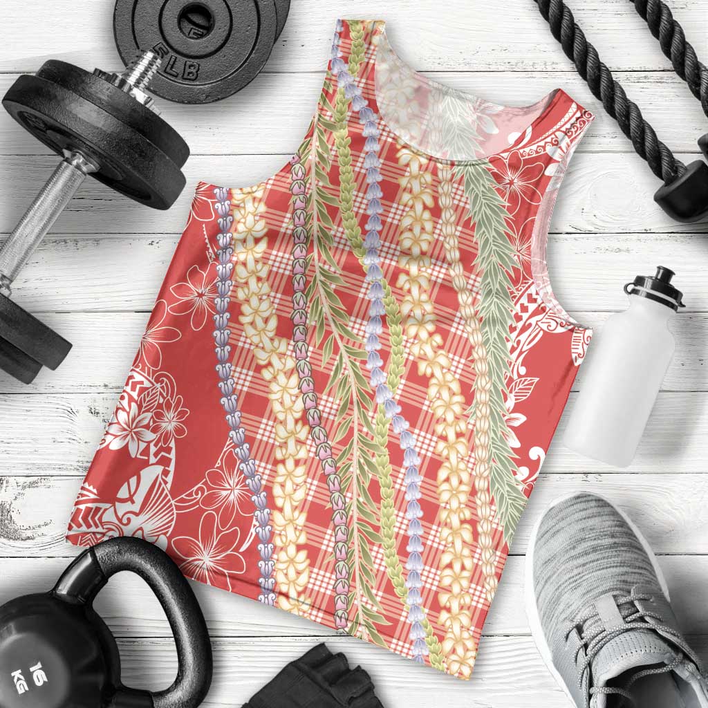 Red Palaka Hawaii Leis Men Tank Top Hawaiian-plaid Elegant Tropical Vibes LT14 - Polynesian Pride