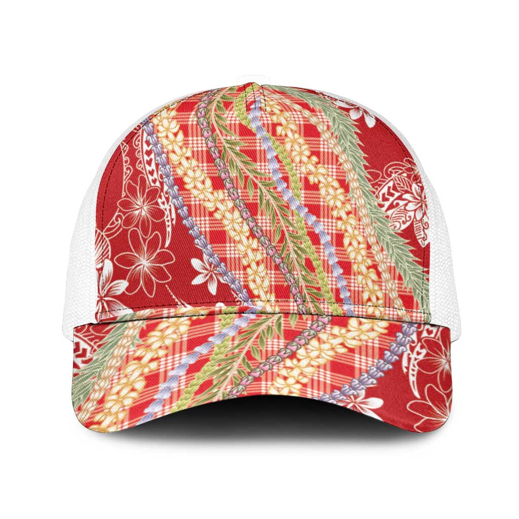 Red Palaka Hawaii Leis Mesh Trucker Cap Hawaiian-plaid Elegant Tropical Vibes - Polynesian Pride