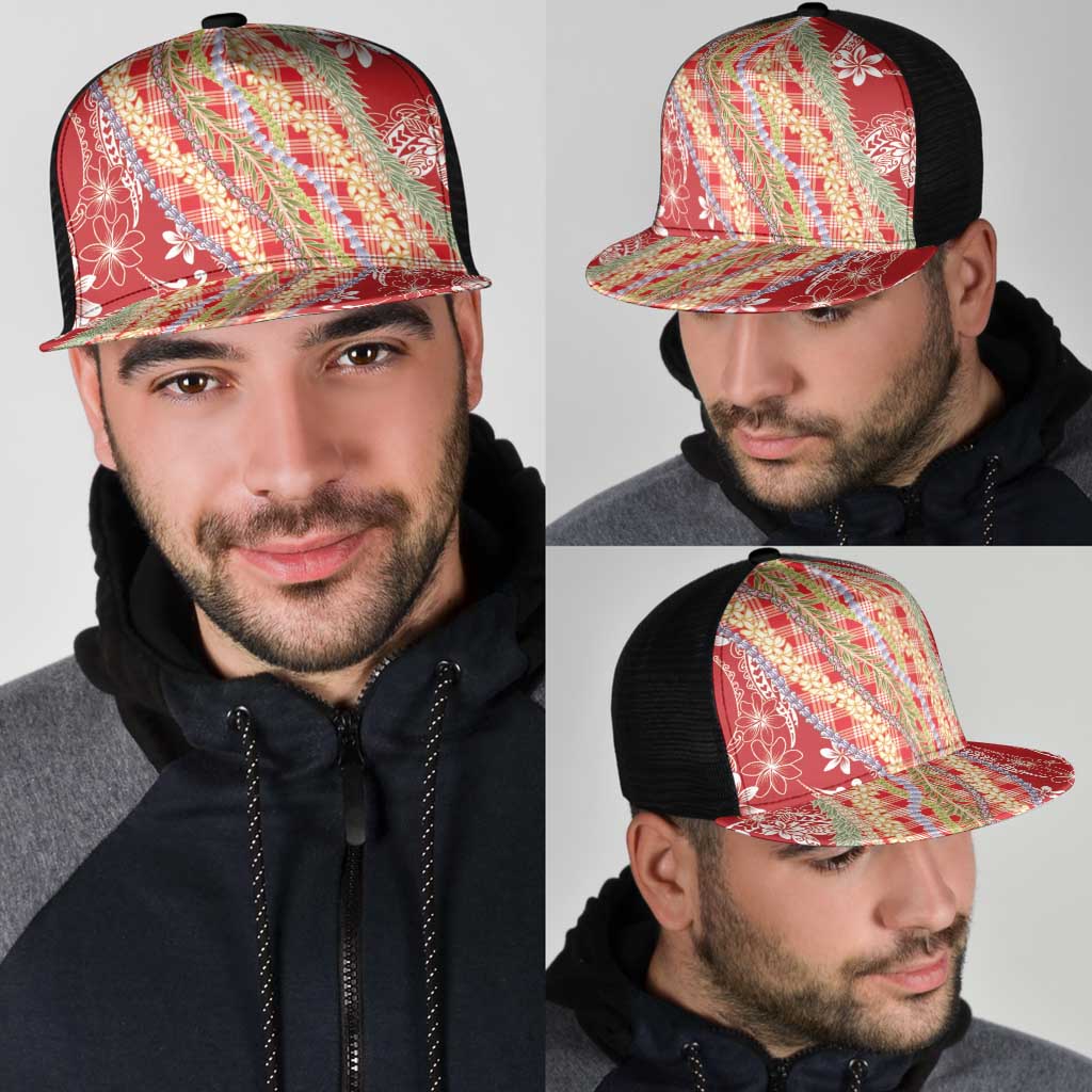 Red Palaka Hawaii Leis Mesh Trucker Cap Hawaiian-plaid Elegant Tropical Vibes - Polynesian Pride