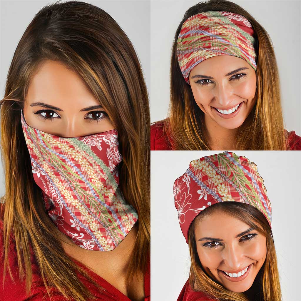 Red Palaka Hawaii Leis Neck Gaiter Hawaiian-plaid Elegant Tropical Vibes - Polynesian Pride