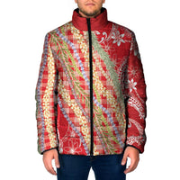 Red Palaka Hawaii Leis Padded Jacket Hawaiian-plaid Elegant Tropical Vibes LT14 Men Red - Polynesian Pride