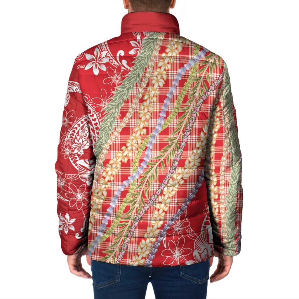 Red Palaka Hawaii Leis Padded Jacket Hawaiian-plaid Elegant Tropical Vibes LT14 - Polynesian Pride