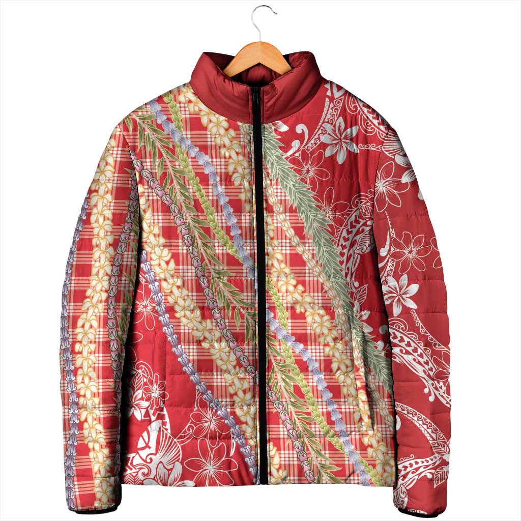 Red Palaka Hawaii Leis Padded Jacket Hawaiian-plaid Elegant Tropical Vibes LT14 - Polynesian Pride