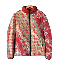 Red Palaka Hawaii Leis Padded Jacket Hawaiian-plaid Elegant Tropical Vibes LT14 - Polynesian Pride