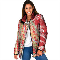 Red Palaka Hawaii Leis Padded Jacket Hawaiian-plaid Elegant Tropical Vibes LT14 Women Red - Polynesian Pride
