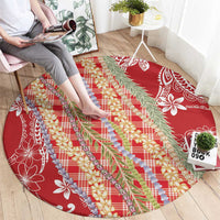 Red Palaka Hawaii Leis Round Carpet Hawaiian-plaid Elegant Tropical Vibes - Polynesian Pride