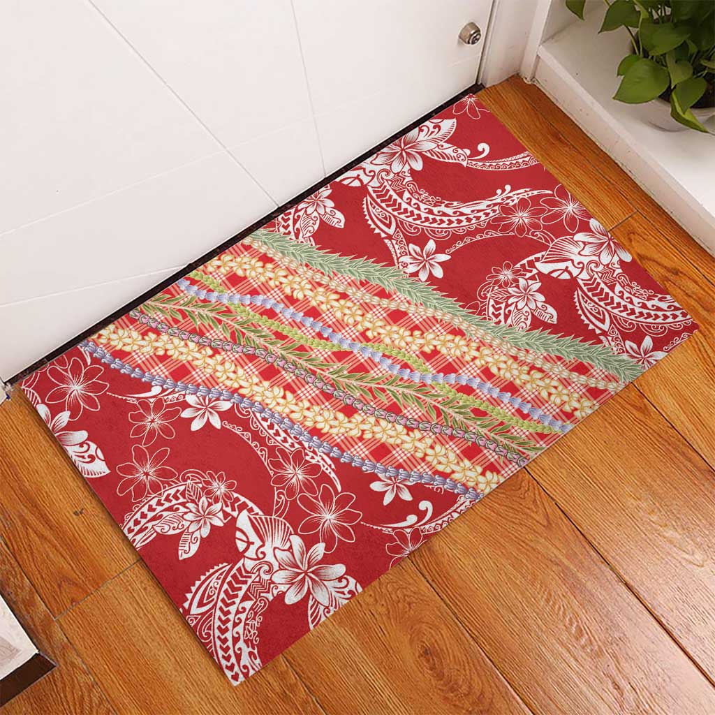Red Palaka Hawaii Leis Rubber Doormat Hawaiian-plaid Elegant Tropical Vibes LT14 - Polynesian Pride