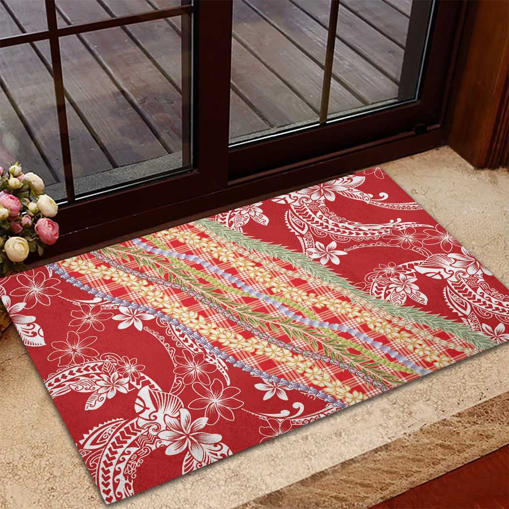 Red Palaka Hawaii Leis Rubber Doormat Hawaiian-plaid Elegant Tropical Vibes LT14 - Polynesian Pride