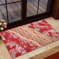 Red Palaka Hawaii Leis Rubber Doormat Hawaiian-plaid Elegant Tropical Vibes LT14 - Polynesian Pride