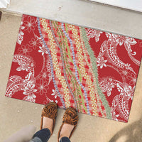 Red Palaka Hawaii Leis Rubber Doormat Hawaiian-plaid Elegant Tropical Vibes LT14 - Polynesian Pride