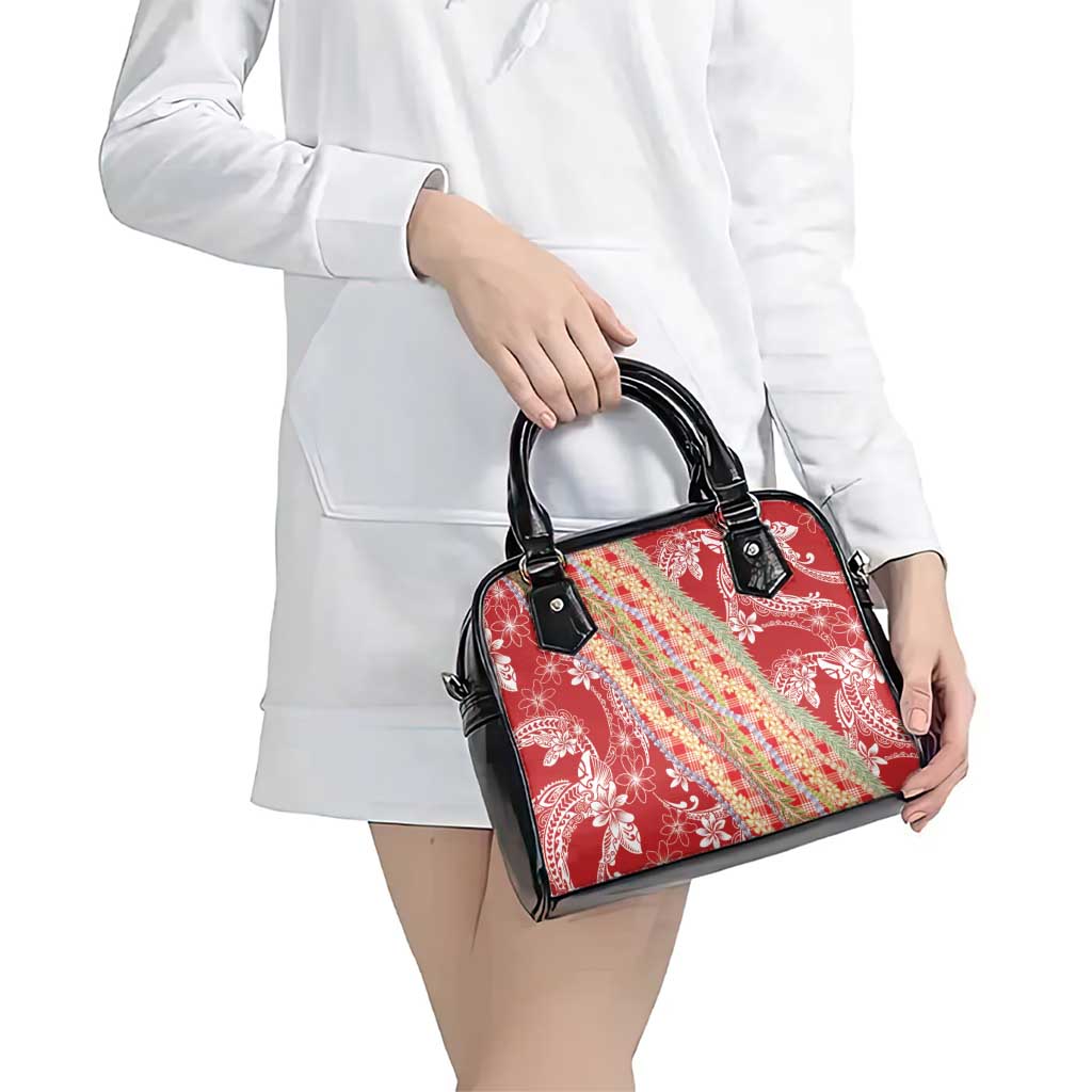Red Palaka Hawaii Leis Shoulder Handbag Hawaiian-plaid Elegant Tropical Vibes LT14 - Polynesian Pride