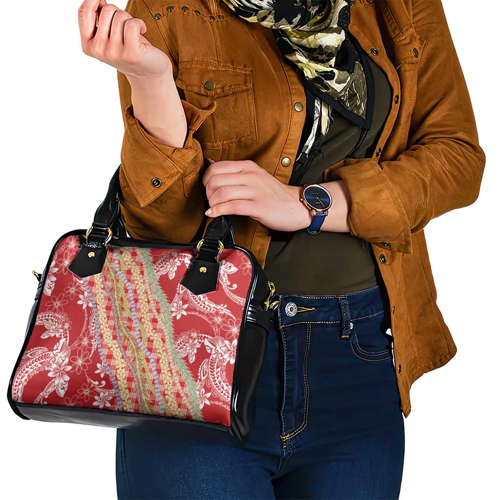 Red Palaka Hawaii Leis Shoulder Handbag Hawaiian-plaid Elegant Tropical Vibes LT14 - Polynesian Pride