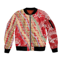 Red Palaka Hawaii Leis Sleeve Zip Bomber Jacket Hawaiian-plaid Elegant Tropical Vibes LT14 Unisex Red - Polynesian Pride