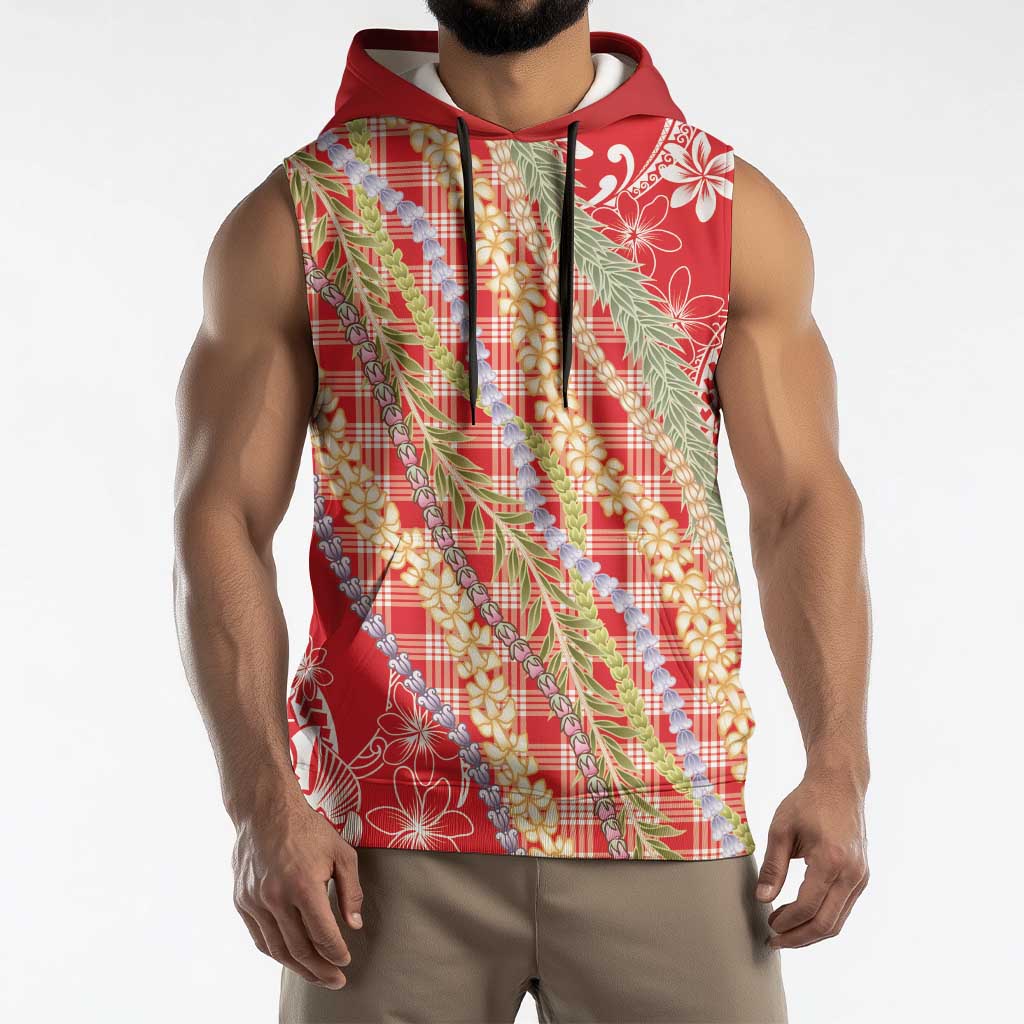 Red Palaka Hawaii Leis Sleeveless Hoodie Hawaiian-plaid Elegant Tropical Vibes LT14 - Polynesian Pride