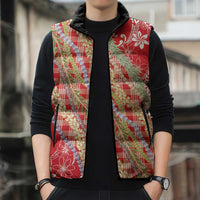 Red Palaka Hawaii Leis Sleeveless Puffer Jacket Hawaiian-plaid Elegant Tropical Vibes LT14 - Polynesian Pride