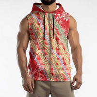Red Palaka Hawaii Leis Sleeveless Zip Hoodie Hawaiian-plaid Elegant Tropical Vibes - Polynesian Pride