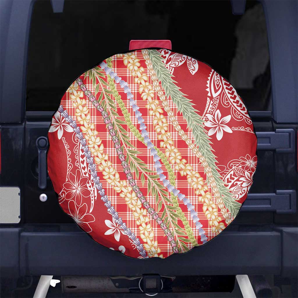 Red Palaka Hawaii Leis Spare Tire Cover Hawaiian-plaid Elegant Tropical Vibes - Polynesian Pride