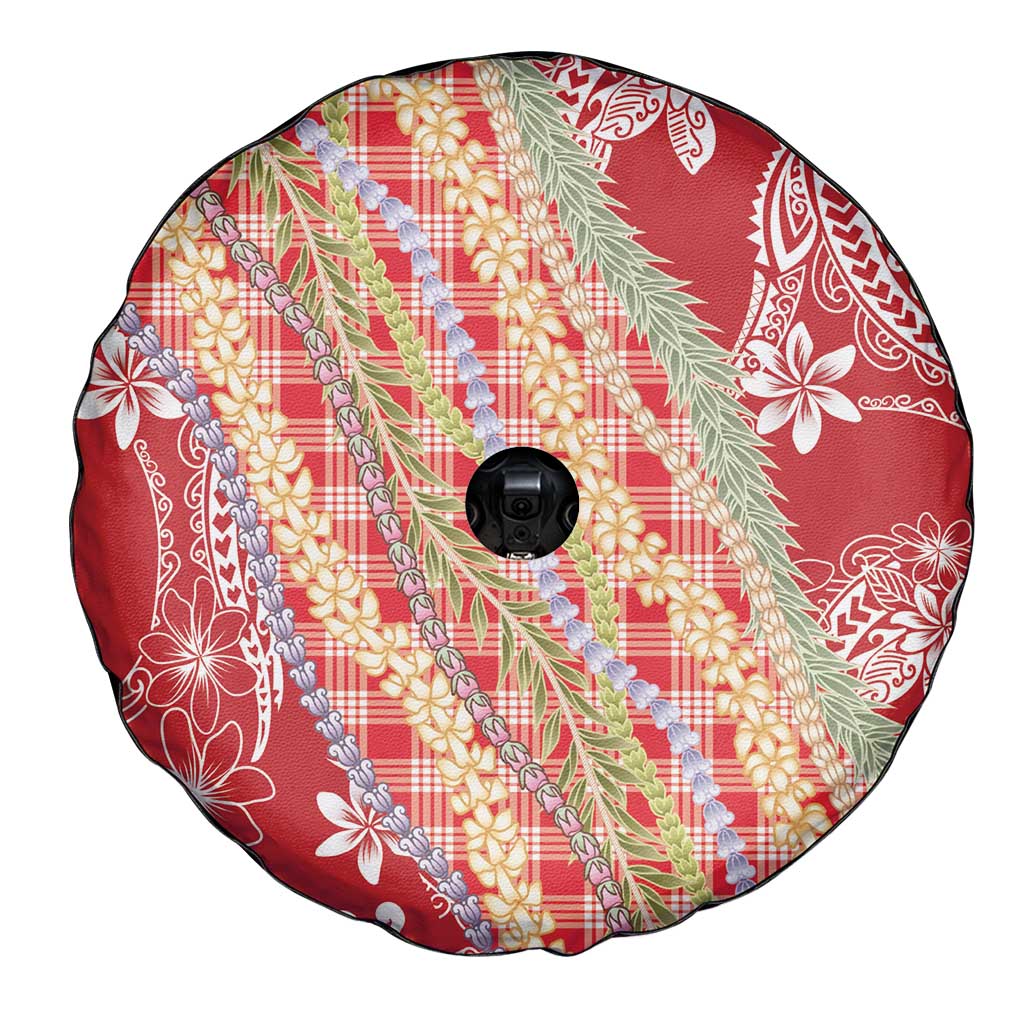 Red Palaka Hawaii Leis Spare Tire Cover Hawaiian-plaid Elegant Tropical Vibes - Polynesian Pride