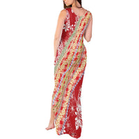 Red Palaka Hawaii Leis Tank Maxi Dress Hawaiian-plaid Elegant Tropical Vibes - Polynesian Pride