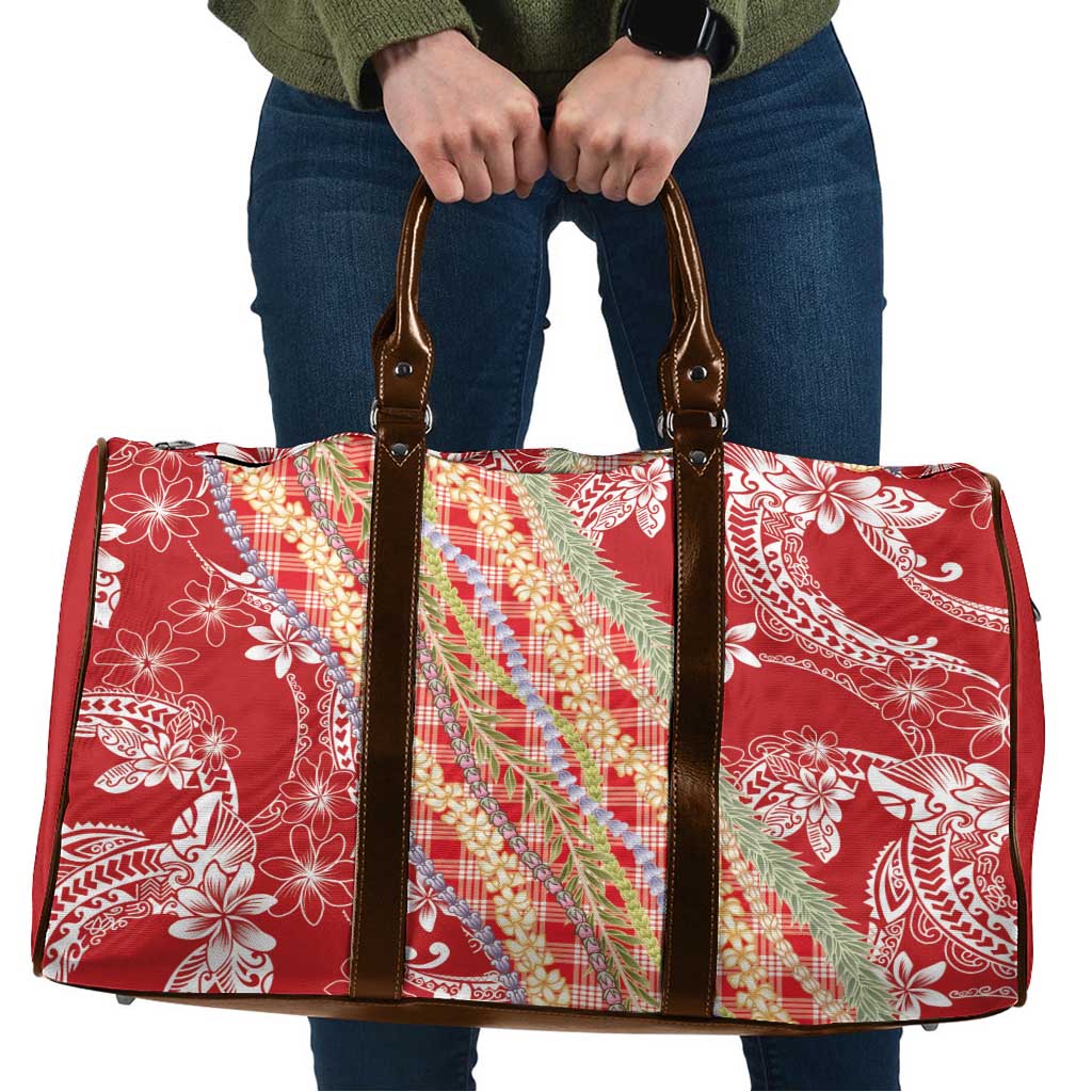 Red Palaka Hawaii Leis Travel Bag Hawaiian-plaid Elegant Tropical Vibes LT14 Red - Polynesian Pride
