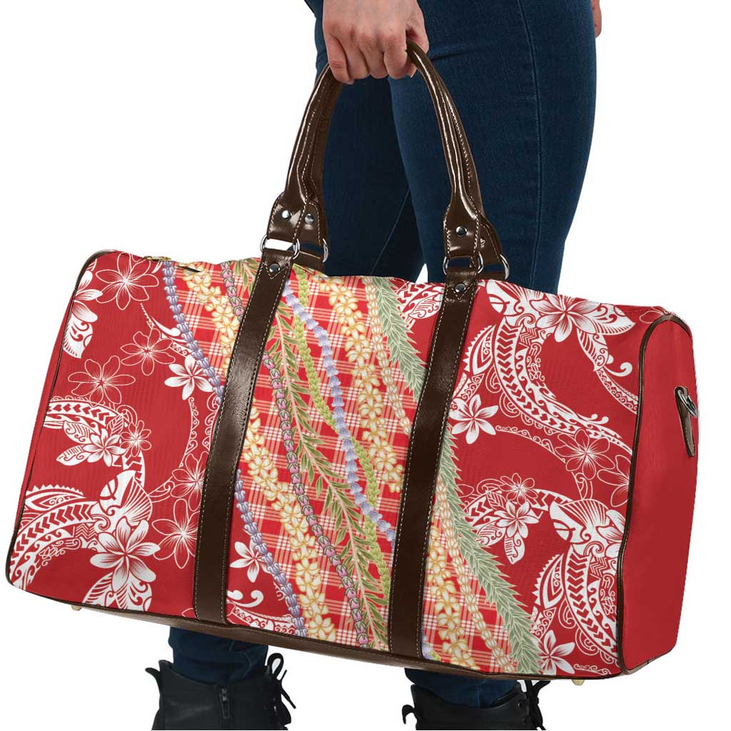 Red Palaka Hawaii Leis Travel Bag Hawaiian-plaid Elegant Tropical Vibes LT14 - Polynesian Pride