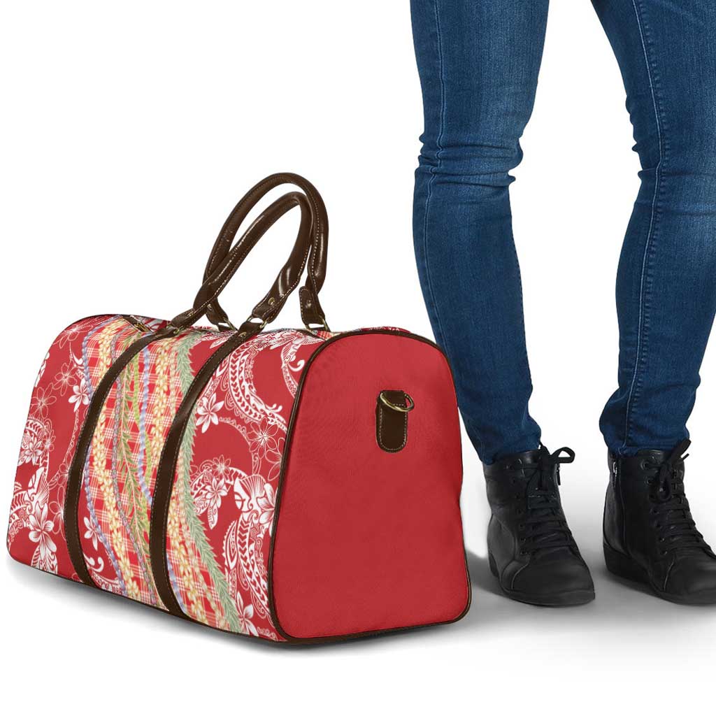Red Palaka Hawaii Leis Travel Bag Hawaiian-plaid Elegant Tropical Vibes LT14 - Polynesian Pride