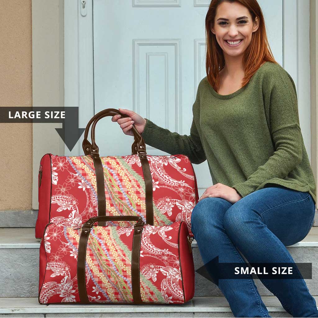 Red Palaka Hawaii Leis Travel Bag Hawaiian-plaid Elegant Tropical Vibes LT14 - Polynesian Pride