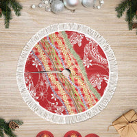 Red Palaka Hawaii Leis Tree Skirt Hawaiian-plaid Elegant Tropical Vibes LT14 Fringed Red - Polynesian Pride
