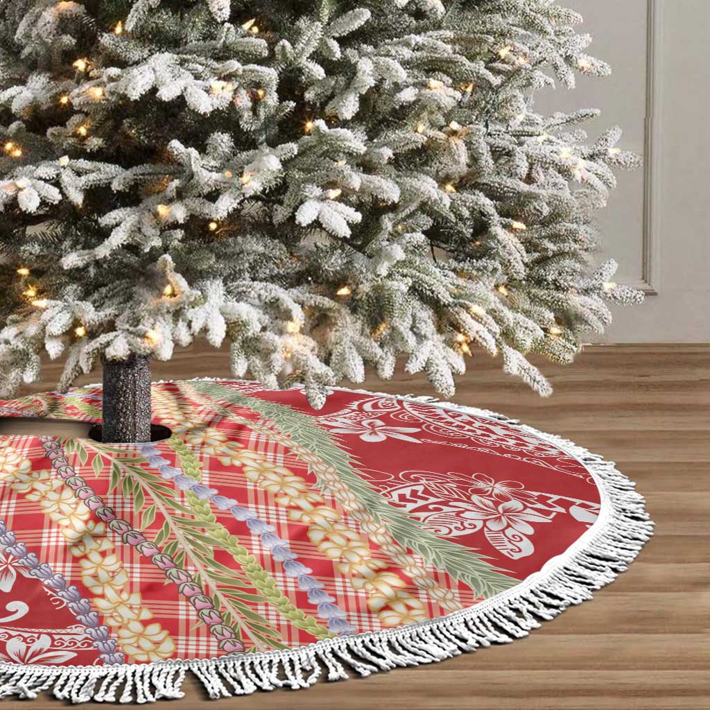 Red Palaka Hawaii Leis Tree Skirt Hawaiian-plaid Elegant Tropical Vibes LT14 - Polynesian Pride
