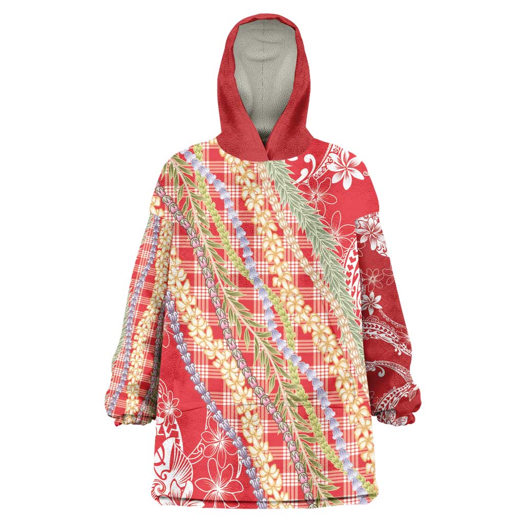 Red Palaka Hawaii Leis Wearable Blanket Hoodie Hawaiian-plaid Elegant Tropical Vibes LT14 One Size Red - Polynesian Pride