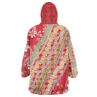 Red Palaka Hawaii Leis Wearable Blanket Hoodie Hawaiian-plaid Elegant Tropical Vibes LT14 - Polynesian Pride