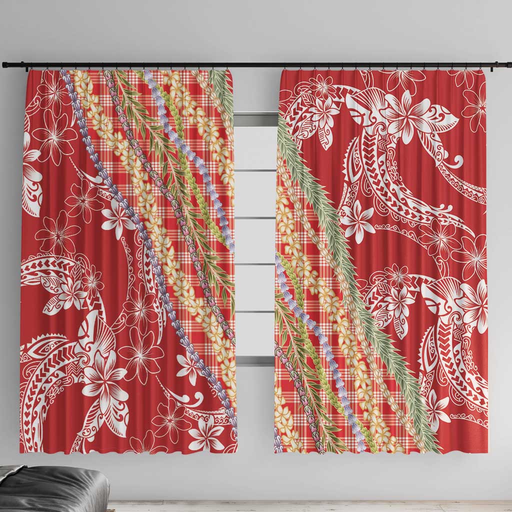 Red Palaka Hawaii Leis Window Curtain Hawaiian-plaid Elegant Tropical Vibes - Polynesian Pride