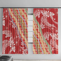 Red Palaka Hawaii Leis Window Curtain Hawaiian-plaid Elegant Tropical Vibes - Polynesian Pride