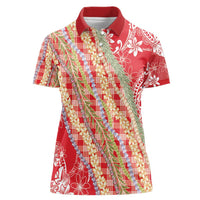 Red Palaka Hawaii Leis Women Polo Shirt Hawaiian-plaid Elegant Tropical Vibes - Polynesian Pride