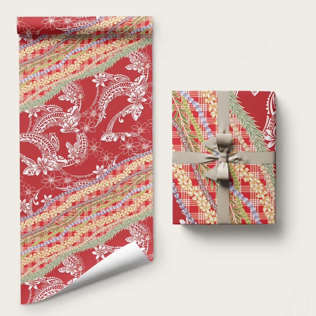 Red Palaka Hawaii Leis Wrapping Paper Hawaiian-plaid Elegant Tropical Vibes LT14 58" × 23" Red - Polynesian Pride
