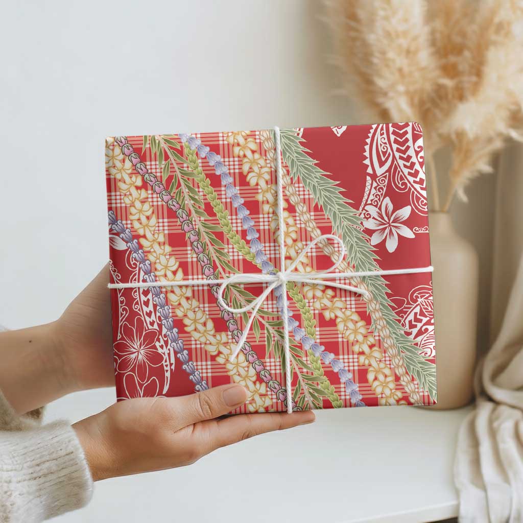 Red Palaka Hawaii Leis Wrapping Paper Hawaiian-plaid Elegant Tropical Vibes LT14 - Polynesian Pride